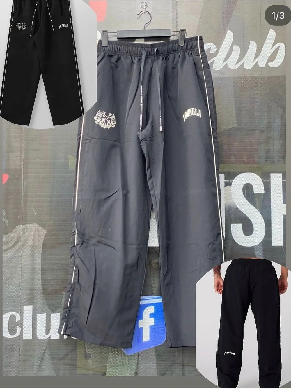 YoungLA Black Track Joggers with White Piping